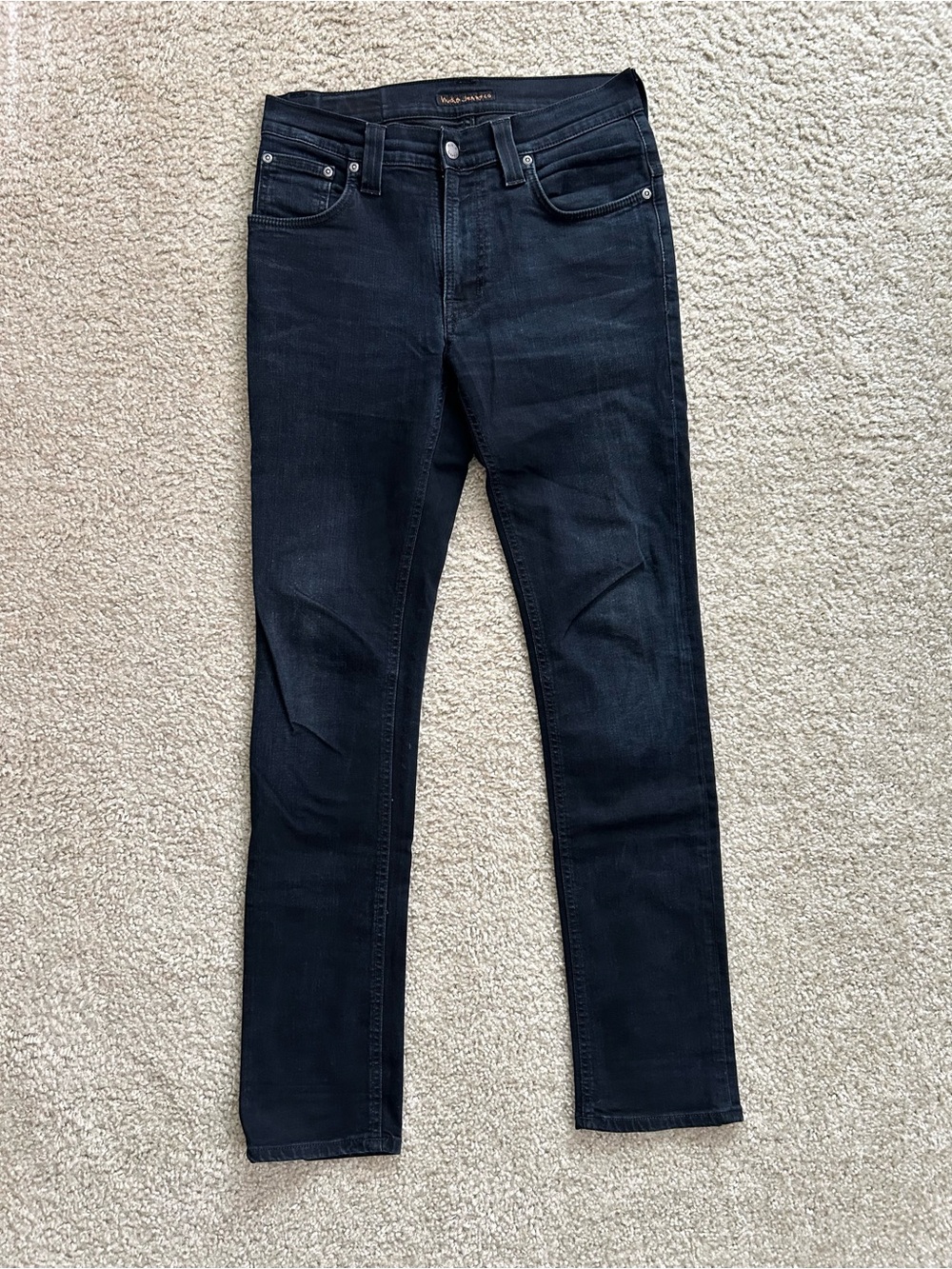 Nudie Jeans Thin Finn Dark Blue with Black Over-dye Skinny Jeans